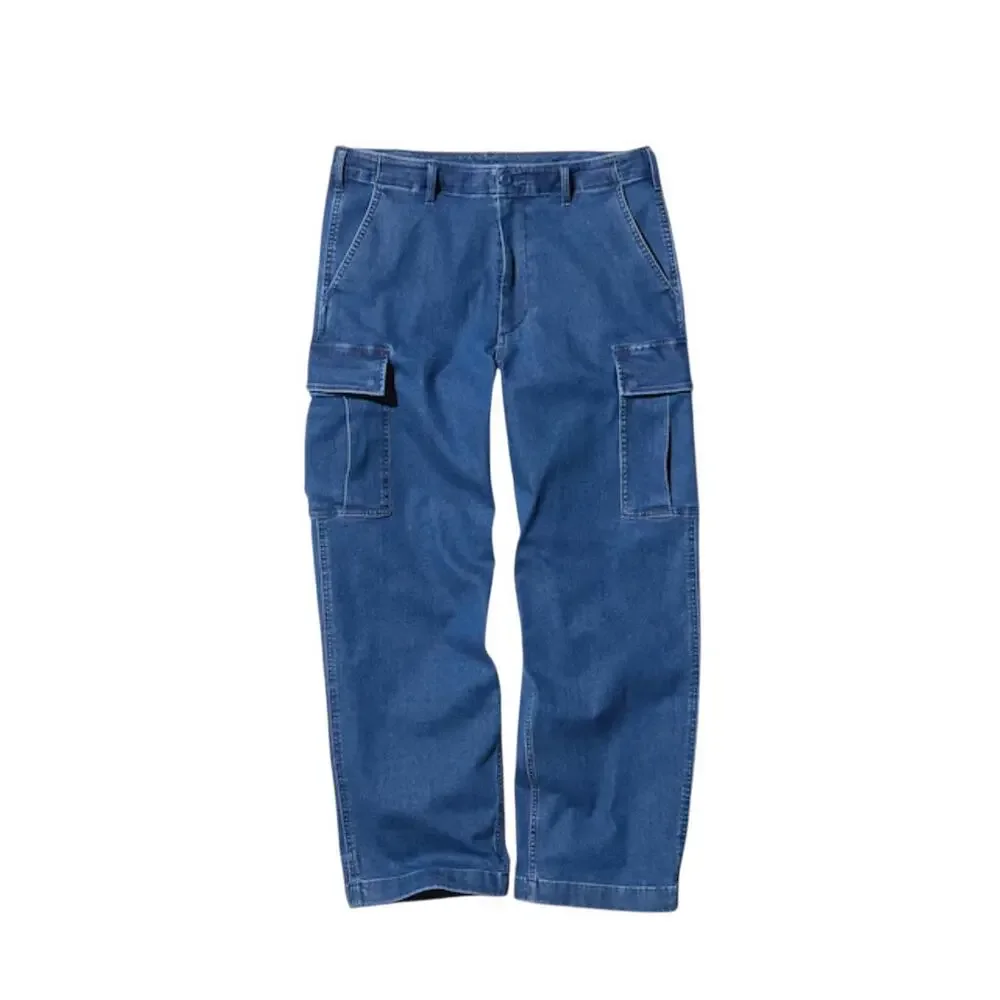 Uniqlo Wide Fit Denim Cargo Pants Mens Size L Drawstring‎ Stretch Streetwear - Picture 2 of 14